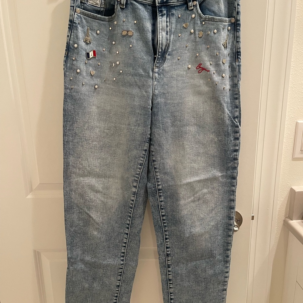 NEVER WORN Karl Lagerfeld Women's Blue Embellished Jeans Sz10